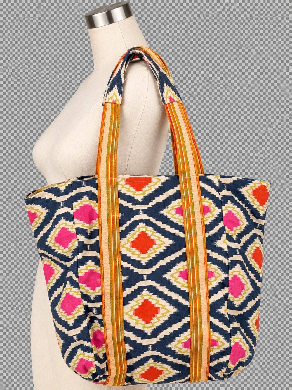 World Market Cotton Ikat Geometric Tote Bag Boho Multicolor Shoulder Bag